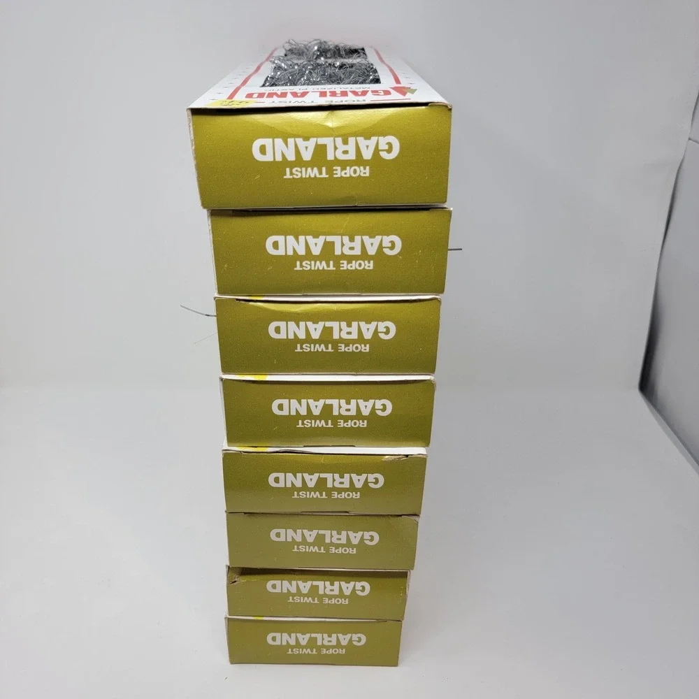 8 Boxes Vintage Silver Kresge Rope Twist Metalized Plastic Tinsel Garland  10 Ft